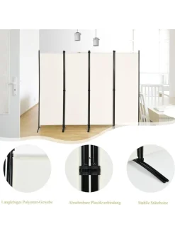 4 tlg. Raumteiler 173cm in Beige