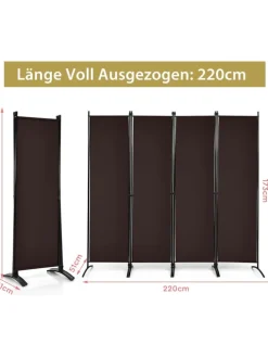 4 tlg. Raumteiler 173cm in Braun