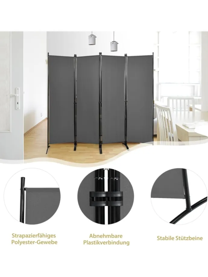 4 tlg. Raumteiler 173cm in Grau