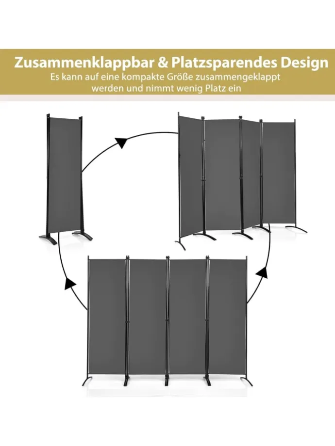 4 tlg. Raumteiler 173cm in Grau