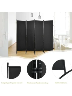 4 tlg. Raumteiler 173cm in Schwarz