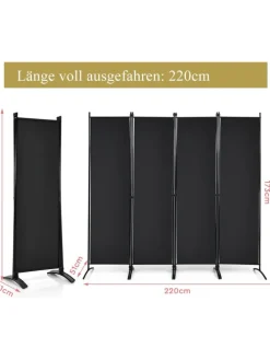 4 tlg. Raumteiler 173cm in Schwarz