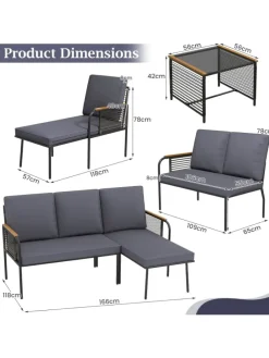 3 tlg. Sitzgarnitur Garten Outdoor in Grau