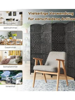 6 tlg. Trennwand Raumteiler 273 x 180 cm in Schwarz