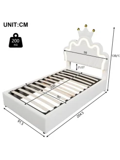 90 x 200 cm Einzelbetten Polsterbett mit LED, Verstellbares Kopfteil, Weiß