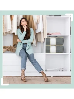 2 x Aufbewahrungstasche für Bettdecken in Grau - (B)60 x (H)25 x (T)44 cm