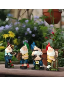 4 x Gartenzwerg "Musiker" in Bunt