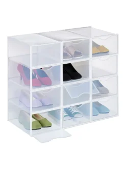 12 x Schuhboxen in Transparent/ Weiß