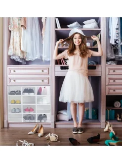 12 x Schuhboxen in Transparent/ Weiß