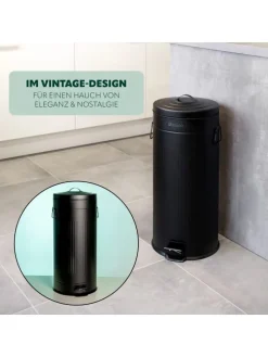 Abfalleimer VINTAGE, Treteimer, 30 Liter Fassungsvermögen aus schwarzem Metall