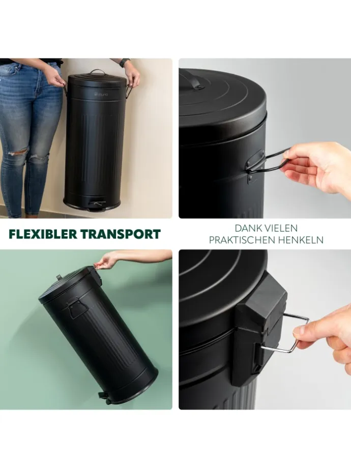 Abfalleimer VINTAGE, Treteimer, 30 Liter Fassungsvermögen aus schwarzem Metall