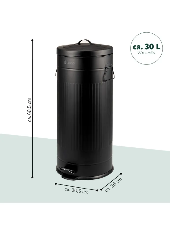 Abfalleimer VINTAGE, Treteimer, 30 Liter Fassungsvermögen aus schwarzem Metall