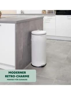 Abfalleimer VINTAGE, Treteimer, 30 Liter Fassungsvermögen aus weißem Metall