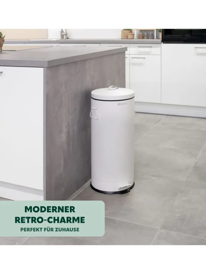 Abfalleimer VINTAGE, Treteimer, 30 Liter Fassungsvermögen aus weißem Metall