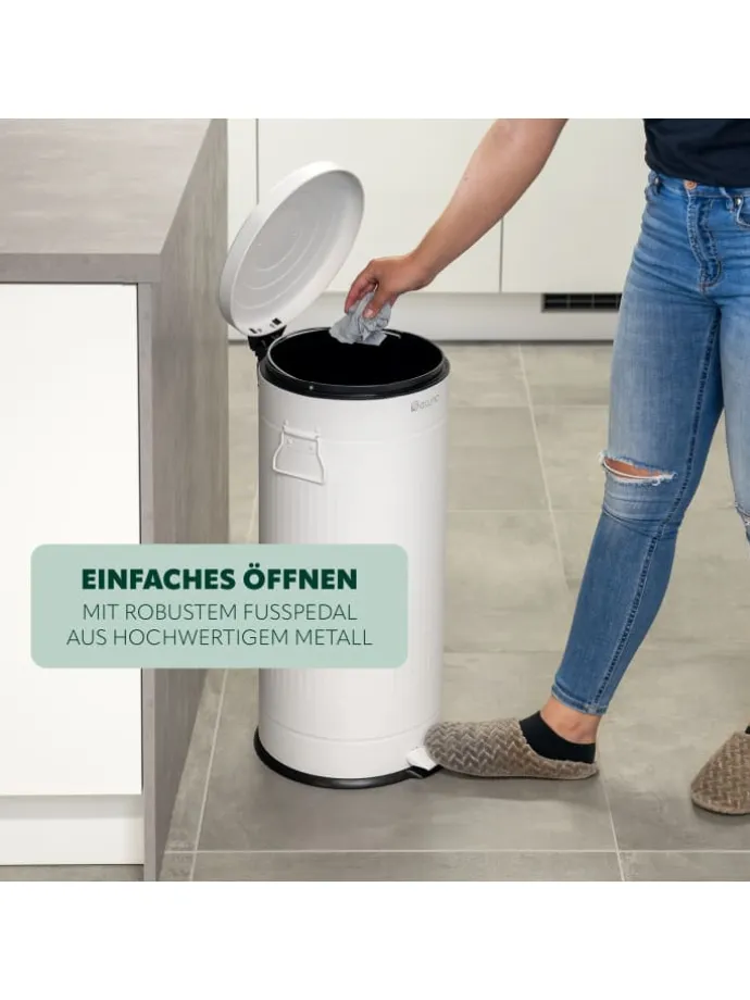 Abfalleimer VINTAGE, Treteimer, 30 Liter Fassungsvermögen aus weißem Metall