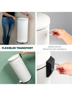 Abfalleimer VINTAGE, Treteimer, 30 Liter Fassungsvermögen aus weißem Metall