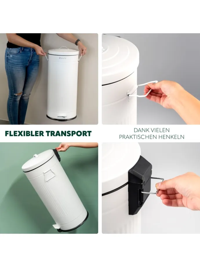 Abfalleimer VINTAGE, Treteimer, 30 Liter Fassungsvermögen aus weißem Metall