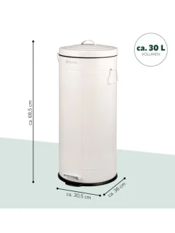 Abfalleimer VINTAGE, Treteimer, 30 Liter Fassungsvermögen aus weißem Metall