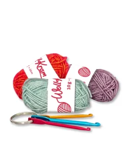 Adventskalender - Wollkram - gefüllt, Häkelnadeln, Wolle, Anleitung in Bunt