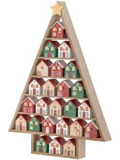 Adventskalender ''Calvin'' in Beige/ Rot/ Grün - (B)44 x (H)61,5 x (T)6 cm