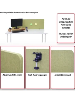 Akustik-Tischtrennwand G75, 60x65cm braun-grau