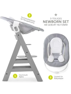 Alpha Plus Grey Newborn Set - 3-tlg. Hochstuhl in grau