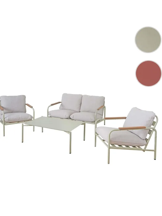 Aluminium-Gartengarnitur O11, Hellgrün Polster beige