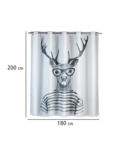 Anti-Schimmel-Duschvorhang "Mr. Deer" in Weiß/ Schwarz - (L)200 x (B)180 cm