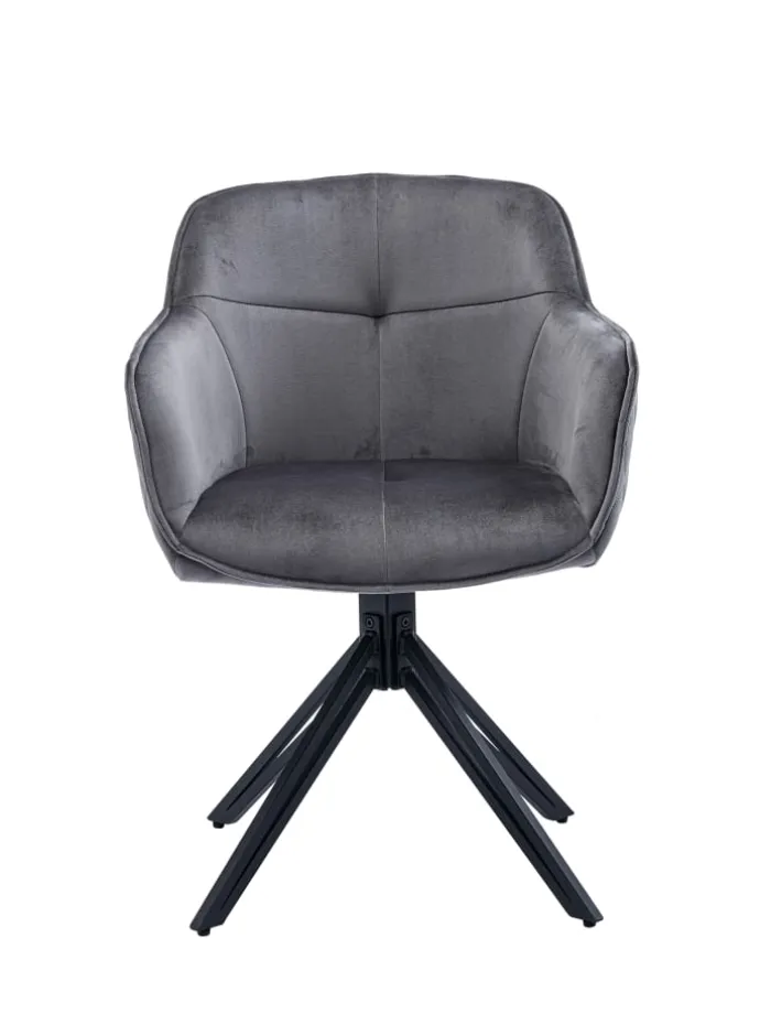 Armlehnstuhl modern 360° drehbar Samtbezug und Metallgestell in Grau