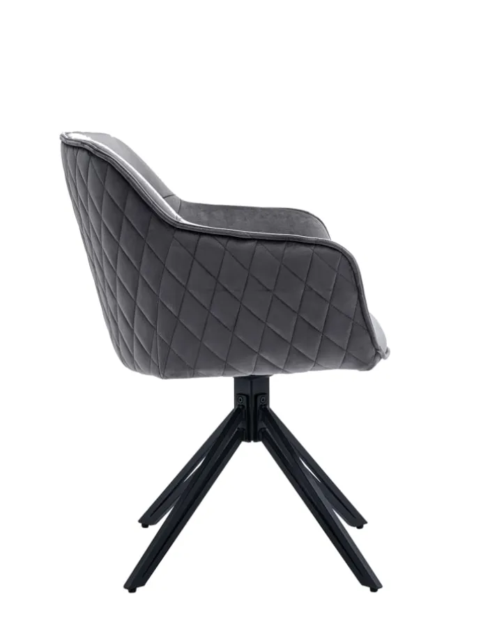 Armlehnstuhl modern 360° drehbar Samtbezug und Metallgestell in Grau