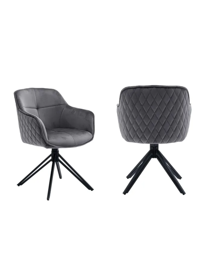 Armlehnstuhl modern 360° drehbar Samtbezug und Metallgestell in Grau