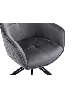 Armlehnstuhl modern 360° drehbar Samtbezug und Metallgestell in Grau