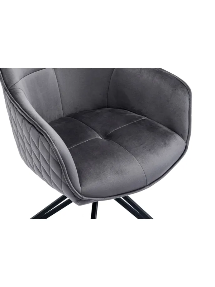 Armlehnstuhl modern 360° drehbar Samtbezug und Metallgestell in Grau
