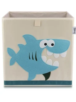 Aufbewahrungsbox "Hai" in Beige/ Türkis - (B)33 x (H)33 x (T)33 cm
