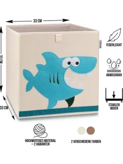Aufbewahrungsbox "Hai" in Beige/ Türkis - (B)33 x (H)33 x (T)33 cm