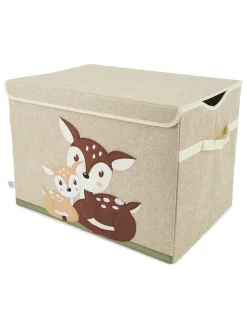 Aufbewahrungsbox mit Deckel "Rehe" in Beige - (B)51 x (H)36 x (T)36 cm