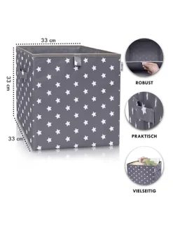 Aufbewahrungsbox "Sterne" in Anthrazit - (B)33 x (H)33 x (T)33 cm