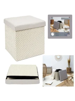Aufbewahrungshocker in Beige/ Grau - (B)38 x (H)38 x (T)38 cm