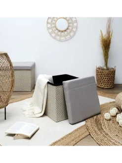 Aufbewahrungshocker in Beige/ Grau - (B)38 x (H)38 x (T)38 cm