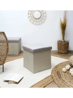 Aufbewahrungshocker in Beige/ Grau - (B)38 x (H)38 x (T)38 cm