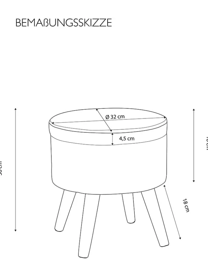 Aufbewahrungshocker "Max" in Schwarz - (H)36 x Ø 32,5 cm