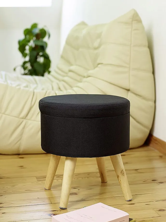 Aufbewahrungshocker "Max" in Schwarz - (H)36 x Ø 32,5 cm