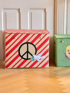 Aufbewahrungskiste in Rot/ Beige - (B)41 x (H)52 x (T)37 cm