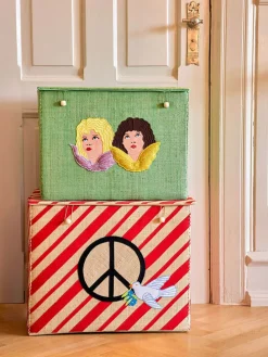 Aufbewahrungskiste in Rot/ Beige - (B)41 x (H)52 x (T)37 cm