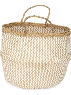 Aufbewahrungskorb "Belly" in Beige/ Weiß - (B)35 x (H)35 x (T)32 cm