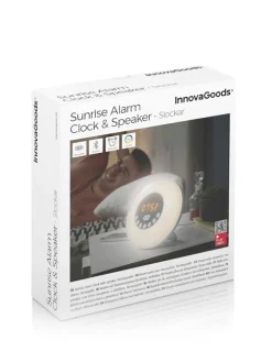 Aufladbarer Sonnenaufgangswecker mit Lautsprecher in Weiß - Ø 16 cm