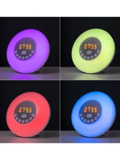 Aufladbarer Sonnenaufgangswecker mit Lautsprecher in Weiß - Ø 16 cm