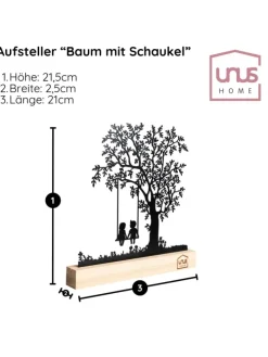 Aufsteller Baum mit Kindern auf einer Schaukel in Schwarz