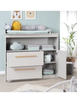 Babyzimmer Set Lea 2-tlg. Holz Beige/Grau mit Bett & Kommode