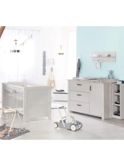 Babyzimmer Set Mila Grau mit Kinderbett & Wickelkommode